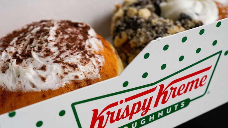 Close up of doughnuts in Krispy Kreme box