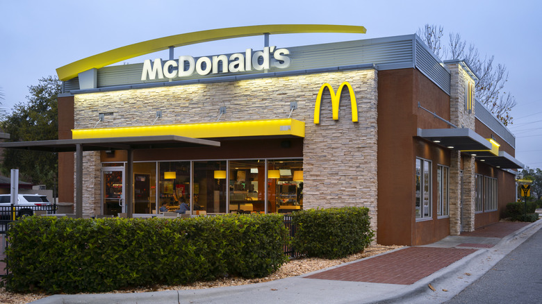 Night Closeup View of McDonald's Restaurant Building Exterior