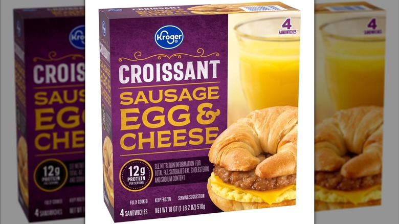 box of Kroger sausage egg and cheese croissant