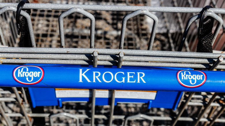 a close up on a kroger's shopping cart