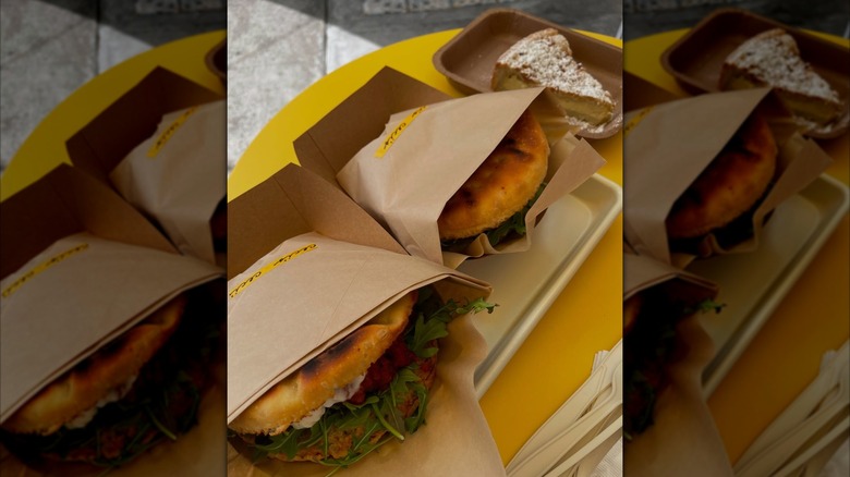 Italian sandwiches brown bagged to-go