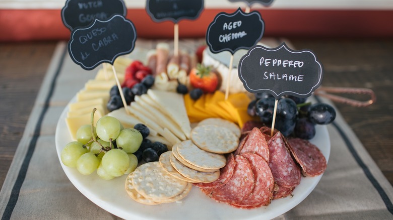 charcuterie plate with labels