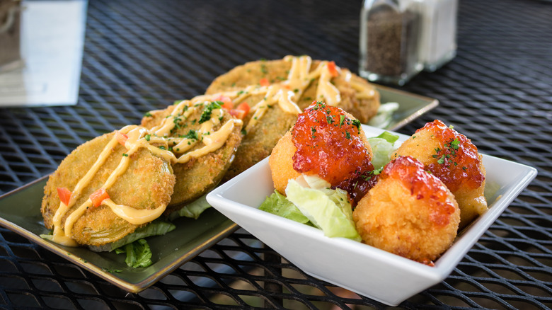 fried green tomatoes with fish bites