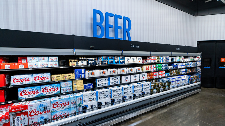 The beer section at a Walmart, showcasing the wide range of options