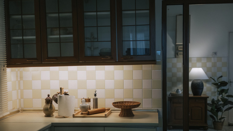 wood and glass cabinets