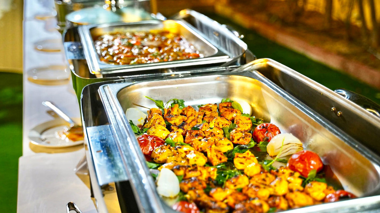 hot buffet featuring grilled chicken