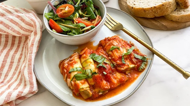 Zucchini lasagna and salad