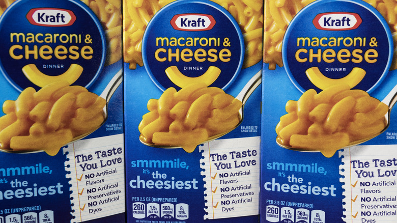 Three Kraft Macaroni & Cheese boxes