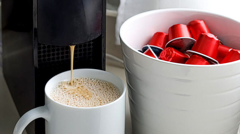 Coffee brewing red coffee pods
