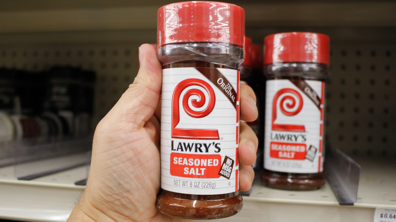 A jar of Lawry's Seasoning Salt on a store shelf