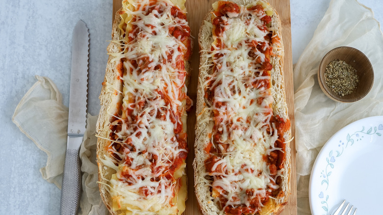 cheese coated lasagna bread