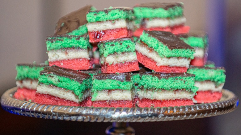 Close-up of Italian rainbow cookies