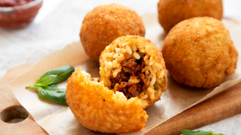 fried rice balls filled with ground meat