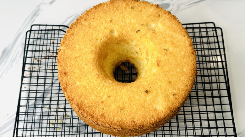 Chiffon cake on wire rack