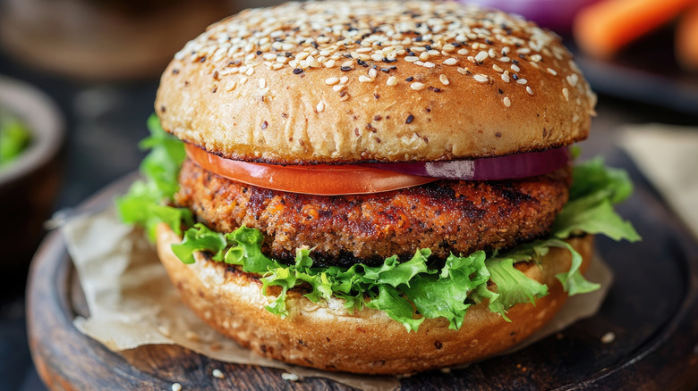 Closeup view of veggie burger on a plate
