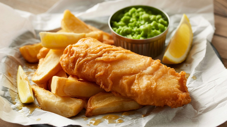 A close-up on fish and chips