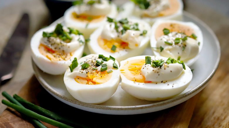 A platter of deviled eggs