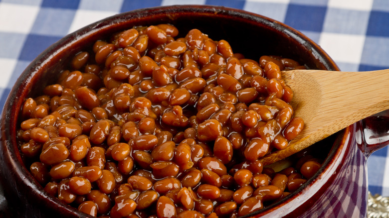 pot of cooking baked beans