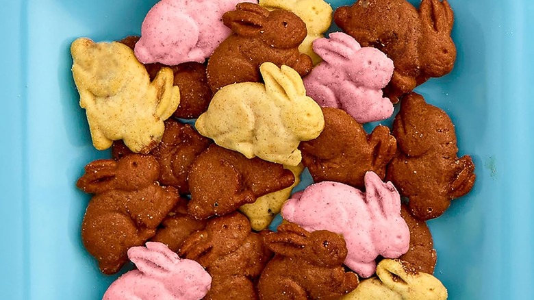 Chocolate, vanilla, and strawberry bunny crackers