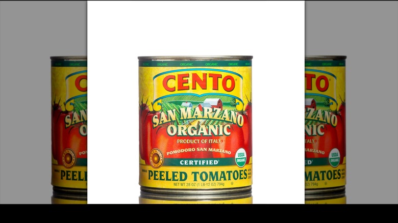 Close up of canned San Marzano tomatoes