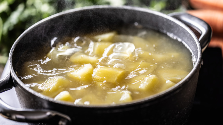 pot of boiling potatoes
