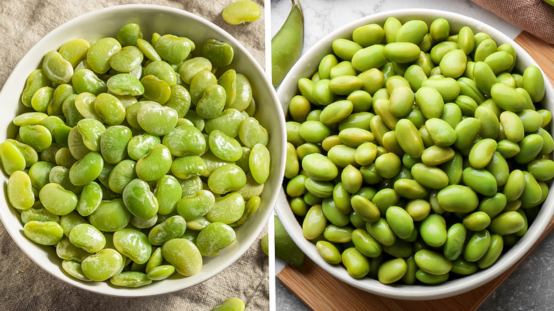 Bowls of edamame and lima beans