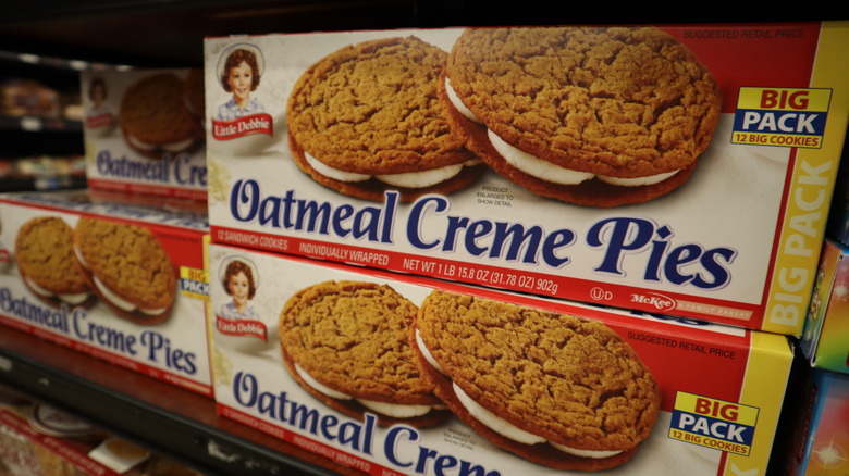 Little Debbie oatmeal creme pies on the shelf