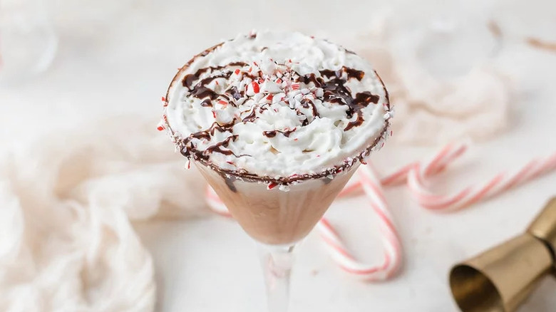 View of Chocolate Peppermint Martini with candies
