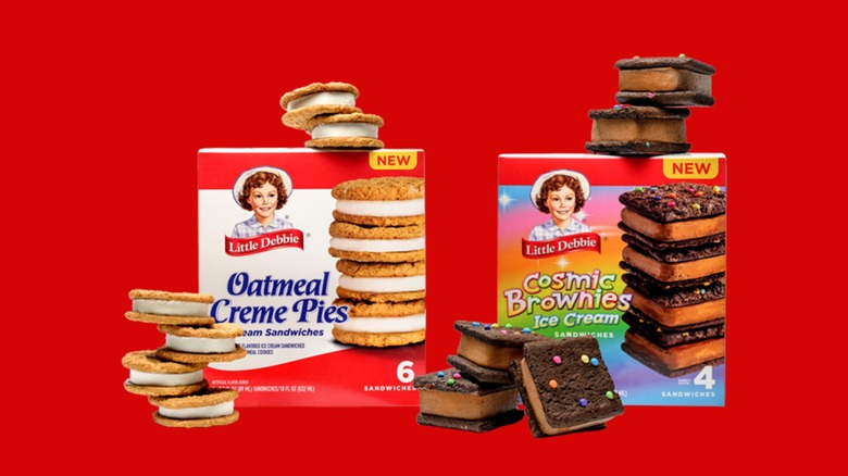 Boxes of Little Debbie Oatmeal Creme Pie and Cosmic Brownies ice cream sandwiches