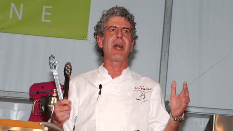 Anthony Bourdain during a cooking demo