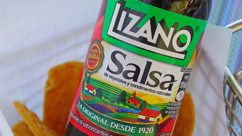 Lizano Salsa on restaurant table