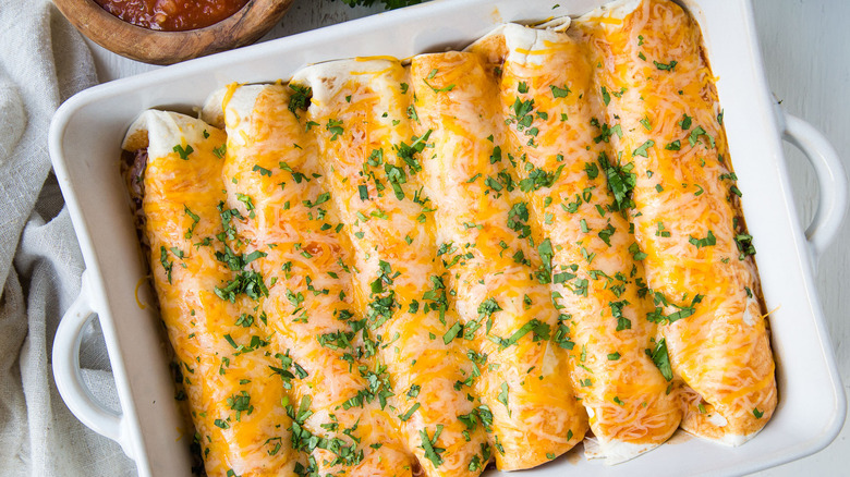 loaded beef enchiladas in pan