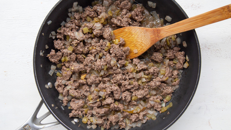 beef mixture in pan