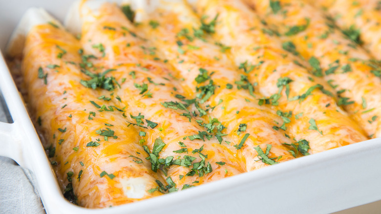 loaded beef enchiladas in pan