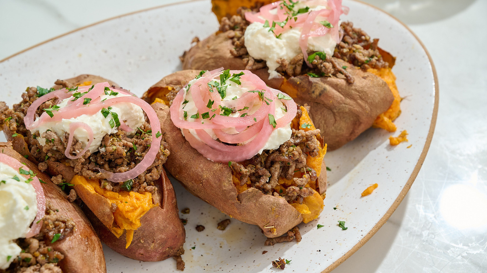 Loaded Beef Sweet Potato With Whipped Feta Recipe