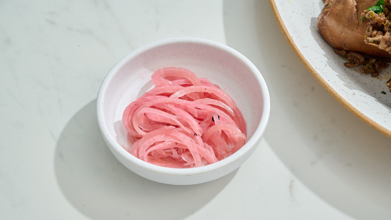 bowl filled with pickled red onions
