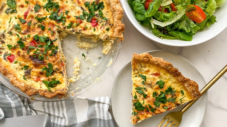 slice of quiche on plate