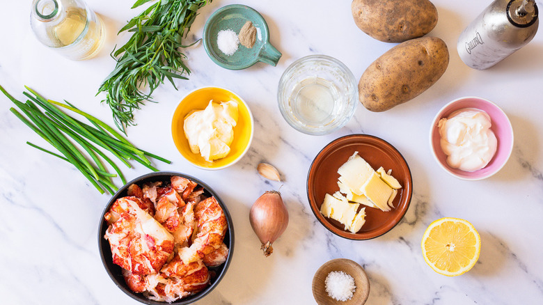 Ingredients for lobster-stuffed baked potatoes