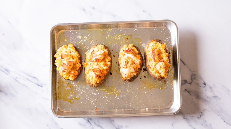 Potatoes stuffed with lobster potato filling.