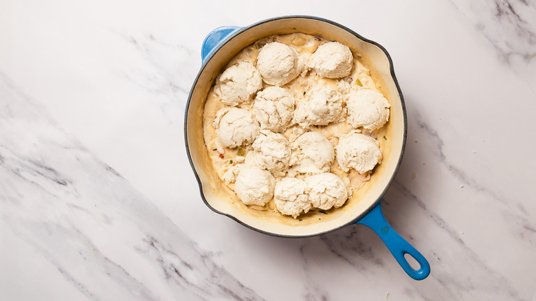 Lobster pot pie with raw biscuits