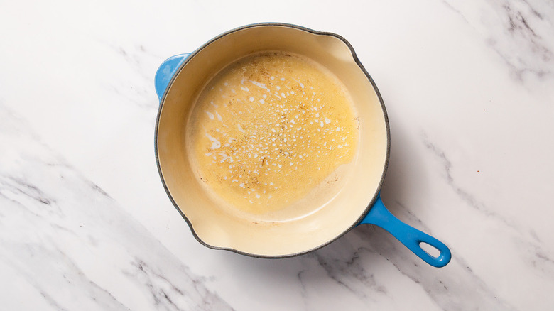 Hot pan with melted butter