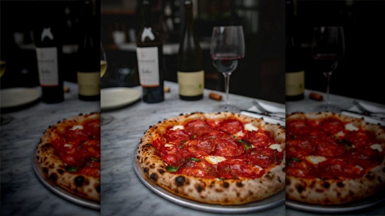 Milkflower pizza on table