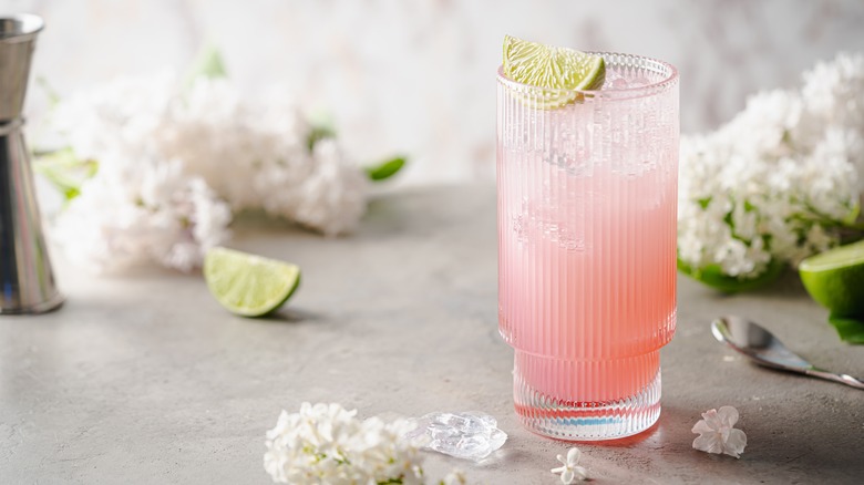 Pink cocktail with lime 