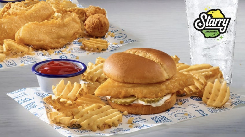 Long John Silver's fish sandwich and fries