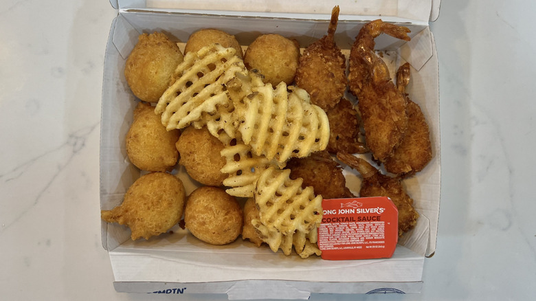 Long John Silver's coconut shrimp meal with sides