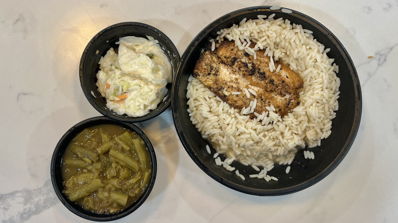 Long John Silver's grilled salmon meal with sides