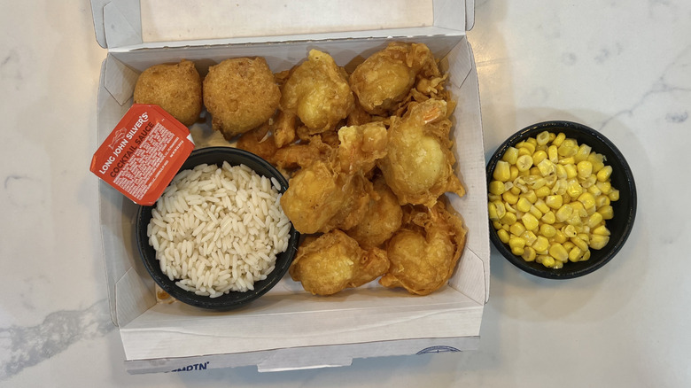 Long John Silver's 8 piece shrimp meal with sides.