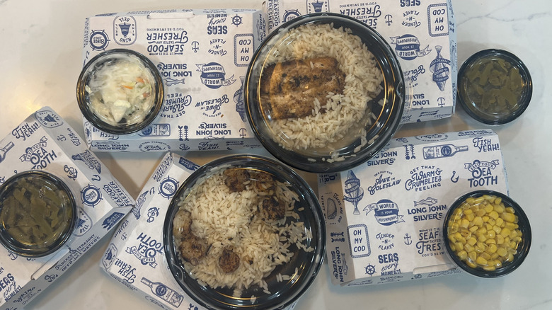 7 Long John Silver's meals in to-go containers