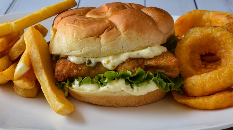 Close-up of a fried fish sandwich