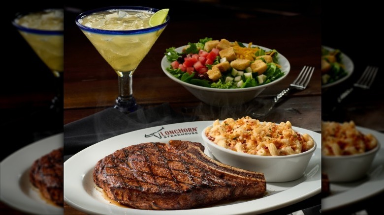 Longhorn Steakhouse meal with margarita and salad